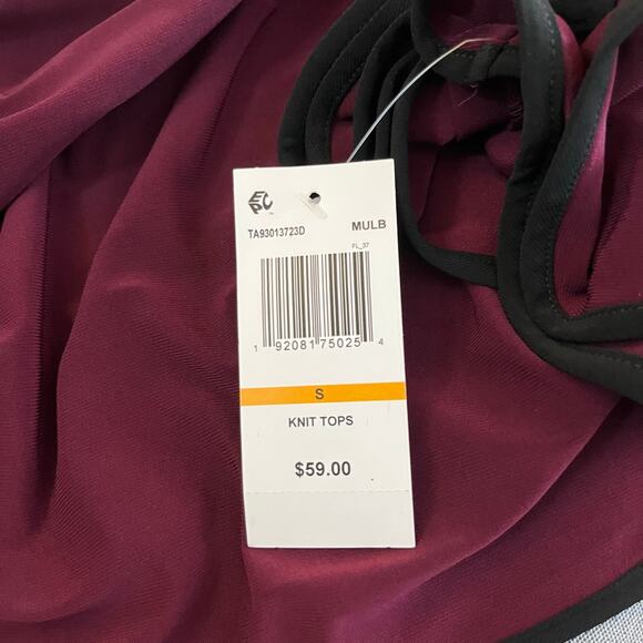 Sam & Jess Maroon Wine Contrast Trim Round Hem Bell Sleeve Blouse Top Small NWT - Picture 12 of 16